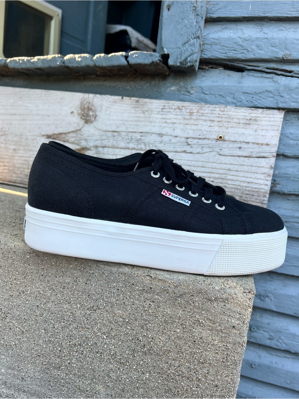 Superga Avorio Classic Black Platform Cotton Sneakers Canvas y2k preppy 10